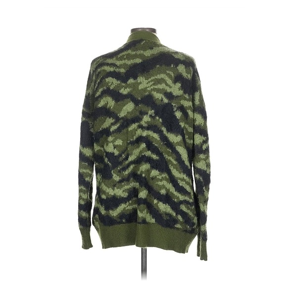 Womens Green Camouflage Fuzzy Knit Button Front Cardigan Sweater - Picture 3 of 3